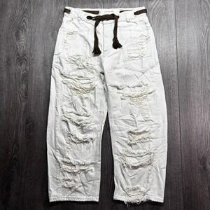 We The Free Free People White Distressed 28 Barrel Jeans Rope Belt Grommet